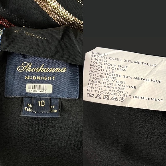 SHOSHANNA Rainbow Metallic Chiffon Puff Long Sleeve Cutout Waist Maxi Gown 10 - Picture 7 of 12